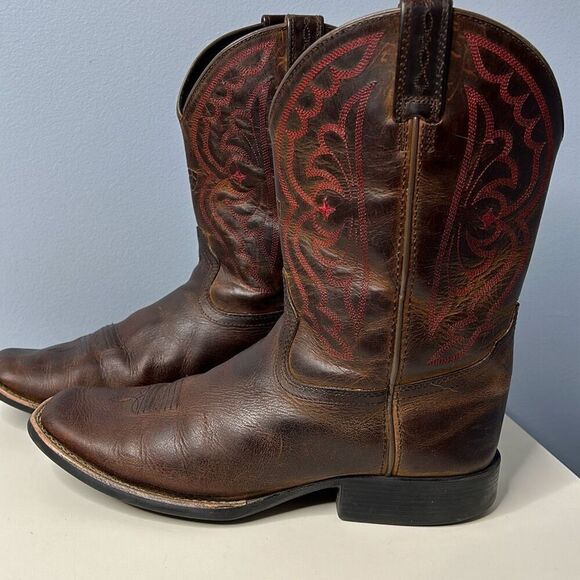 Ariat Quickdraw Square Toe Brown Leather Cowboy Boots 10004853 Sz 5 - Picture 1 of 8